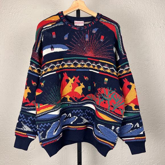 COOGI Other - Meeroo Coogi Style Vintage 3D Cable Knit Crazy Large Kangaroo Sweater